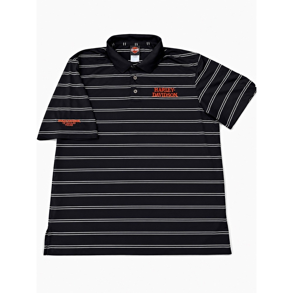 Harley-Davidson Dallas Texas Polo Shirt Men's 2XL Black Striped Embroidered
